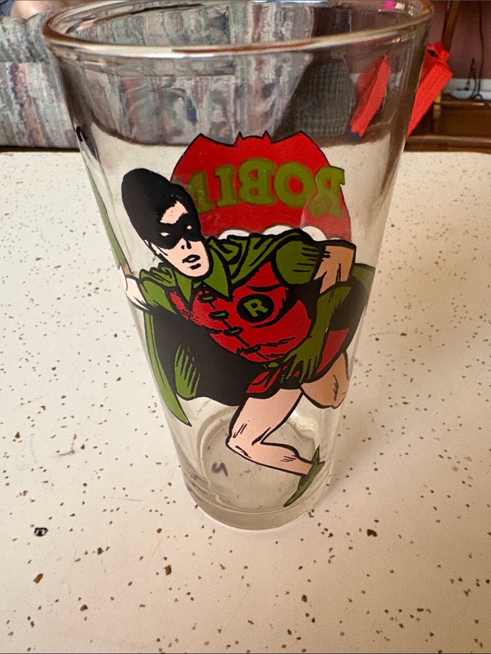 Vintage Robin Graphic Drinking Glass - Red & Green-1970’s/Pepsi